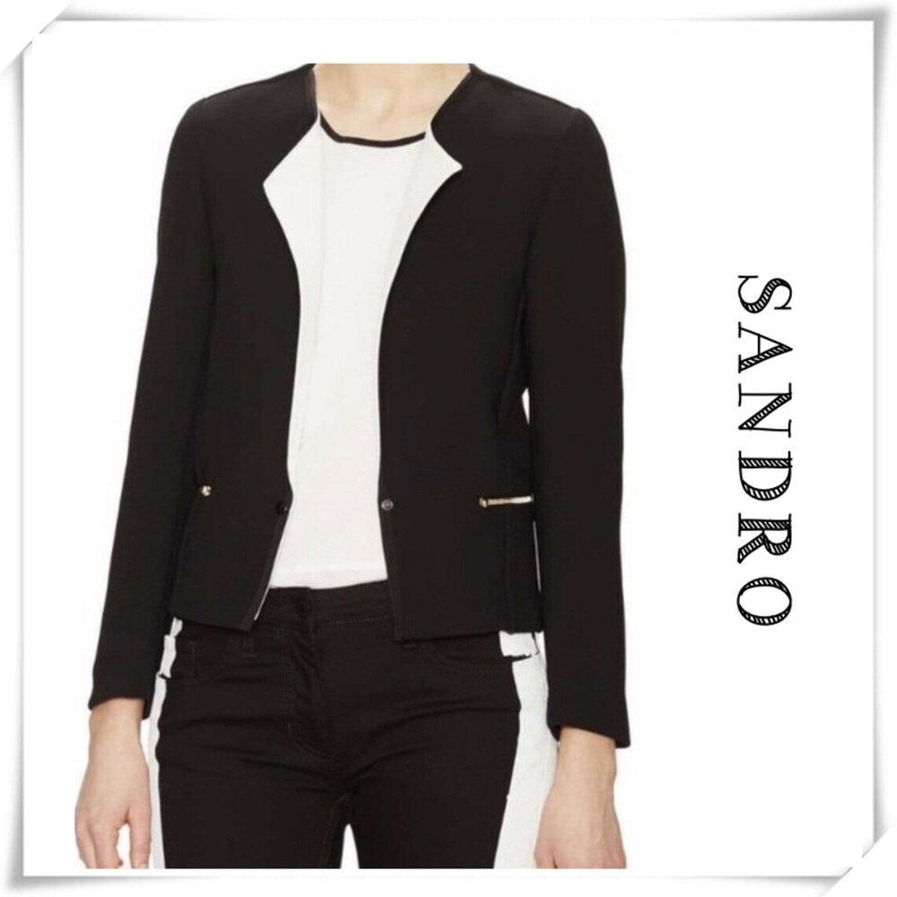 SANDRO Paris White Lapels Blazer Jackets in Black